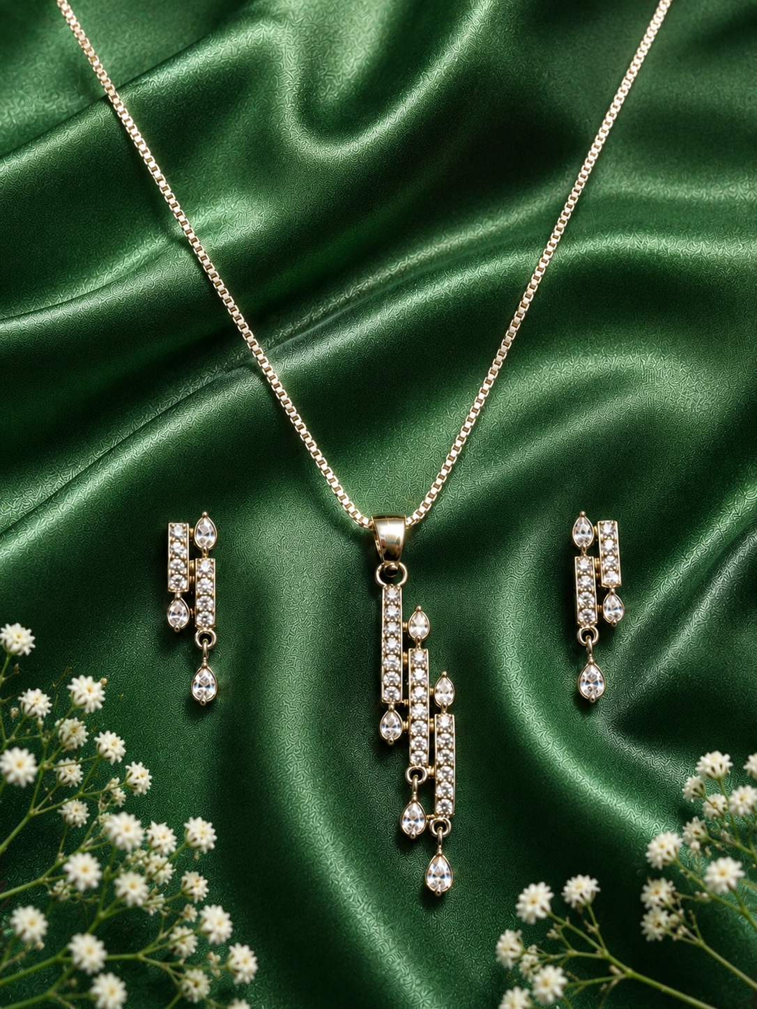 Luxury 1-One Carat Diamond Look Pendant Necklace & Earrings Set