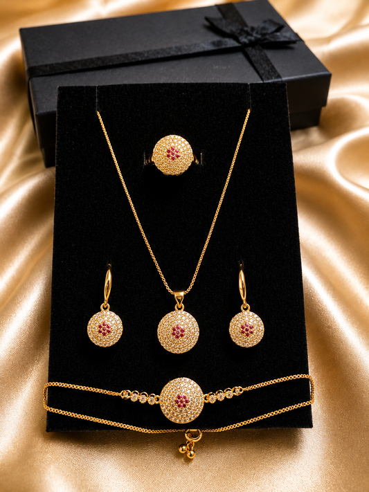 Premium Gold-Tone Crystal Designer Jewelry Set