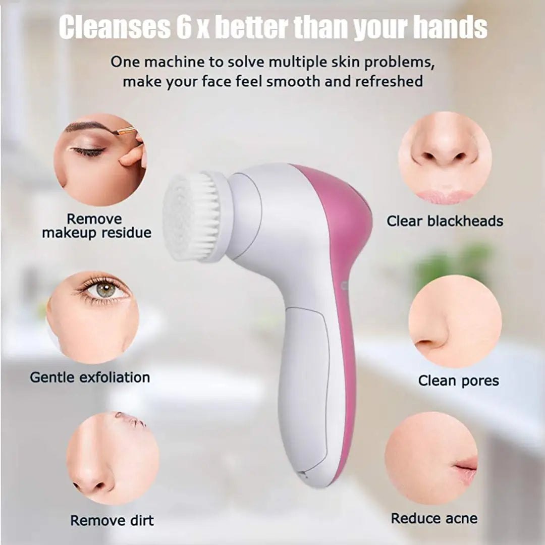 5 in 1 Multifunction Face Facial Cleansing Brush Spa Massage for Skin Care | Battery Operated