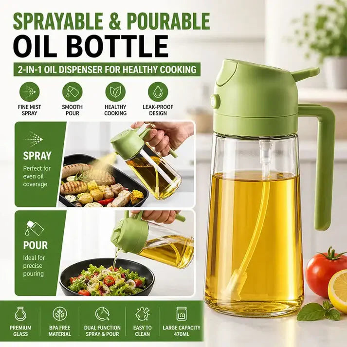 600ML Sprayable & Pourable Oil Bottle – 2-in-1 Oil Dispenser for Healthy Cooking