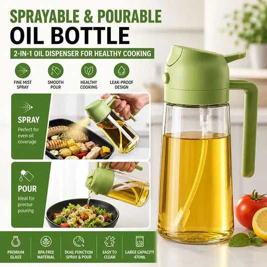 600ML Sprayable & Pourable Oil Bottle – 2-in-1 Oil Dispenser for Healthy Cooking