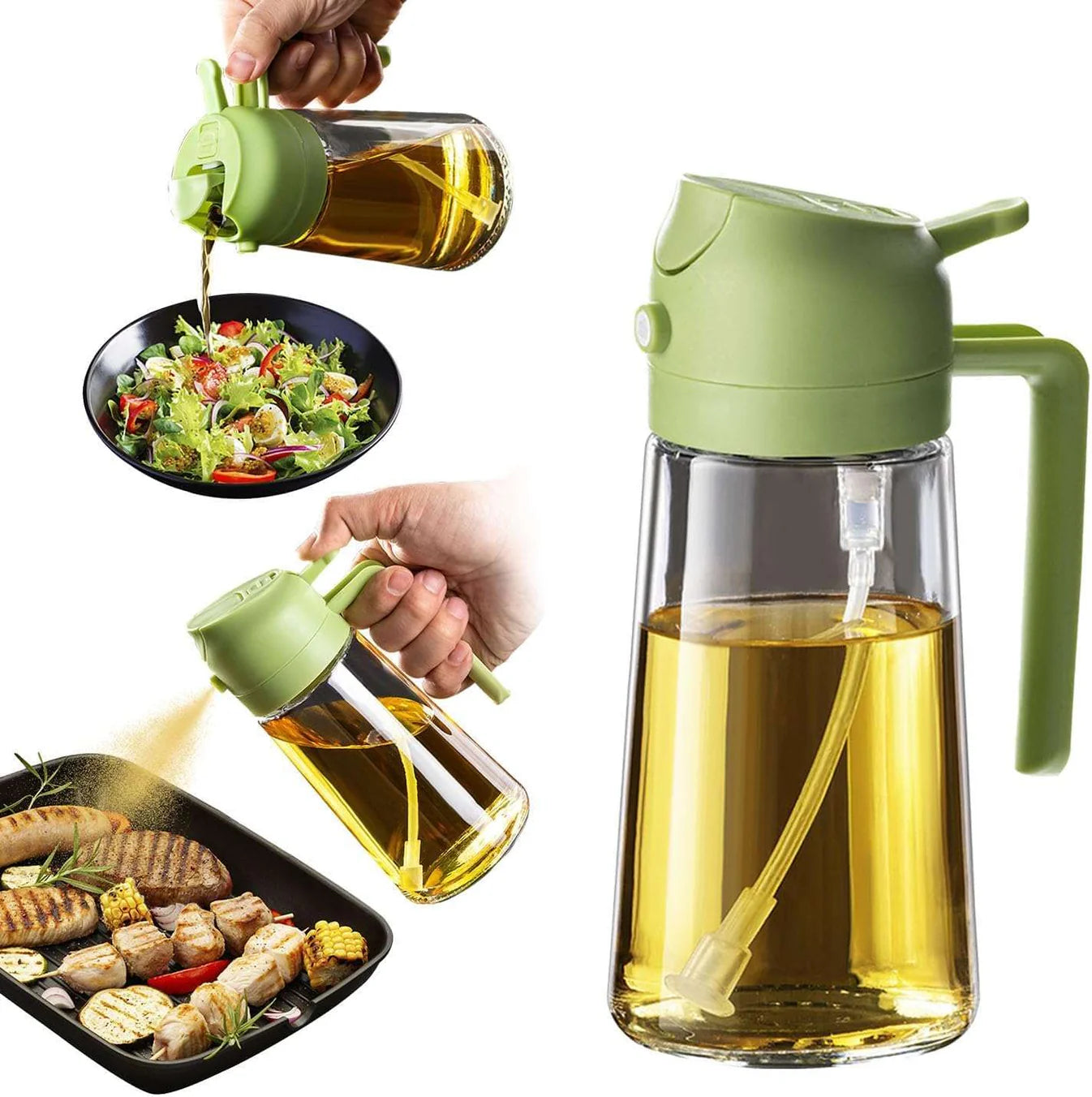 600ML Sprayable & Pourable Oil Bottle – 2-in-1 Oil Dispenser for Healthy Cooking