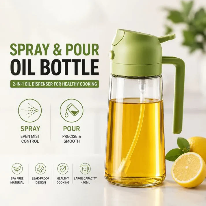600ML Sprayable & Pourable Oil Bottle – 2-in-1 Oil Dispenser for Healthy Cooking