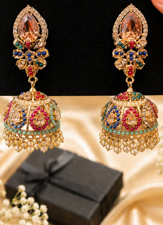 Luxury Multicolor Kundan Jhumka Earrings