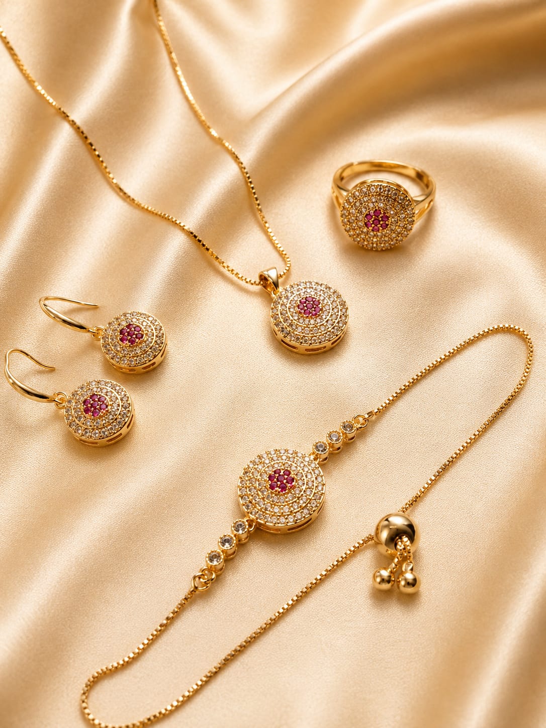 Premium Gold-Tone Crystal Designer Jewelry Set