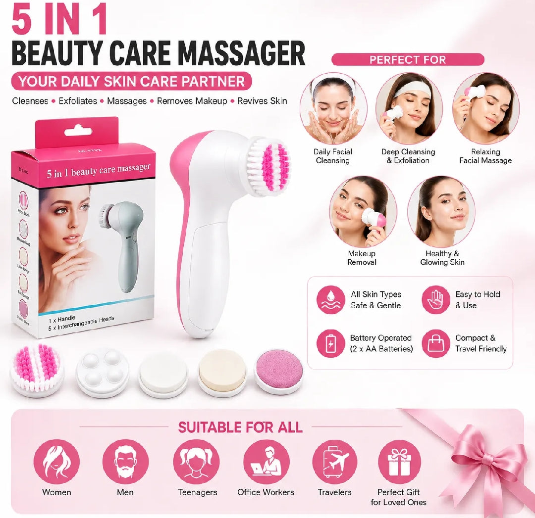 5 in 1 Multifunction Face Facial Cleansing Brush Spa Massage for Skin Care | Battery Operated