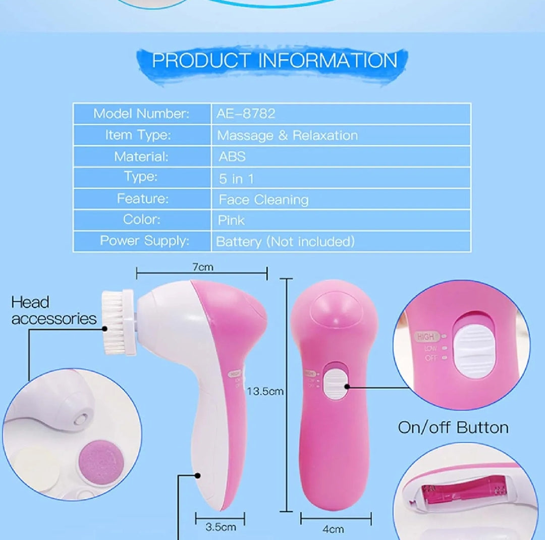 5 in 1 Multifunction Face Facial Cleansing Brush Spa Massage for Skin Care | Battery Operated