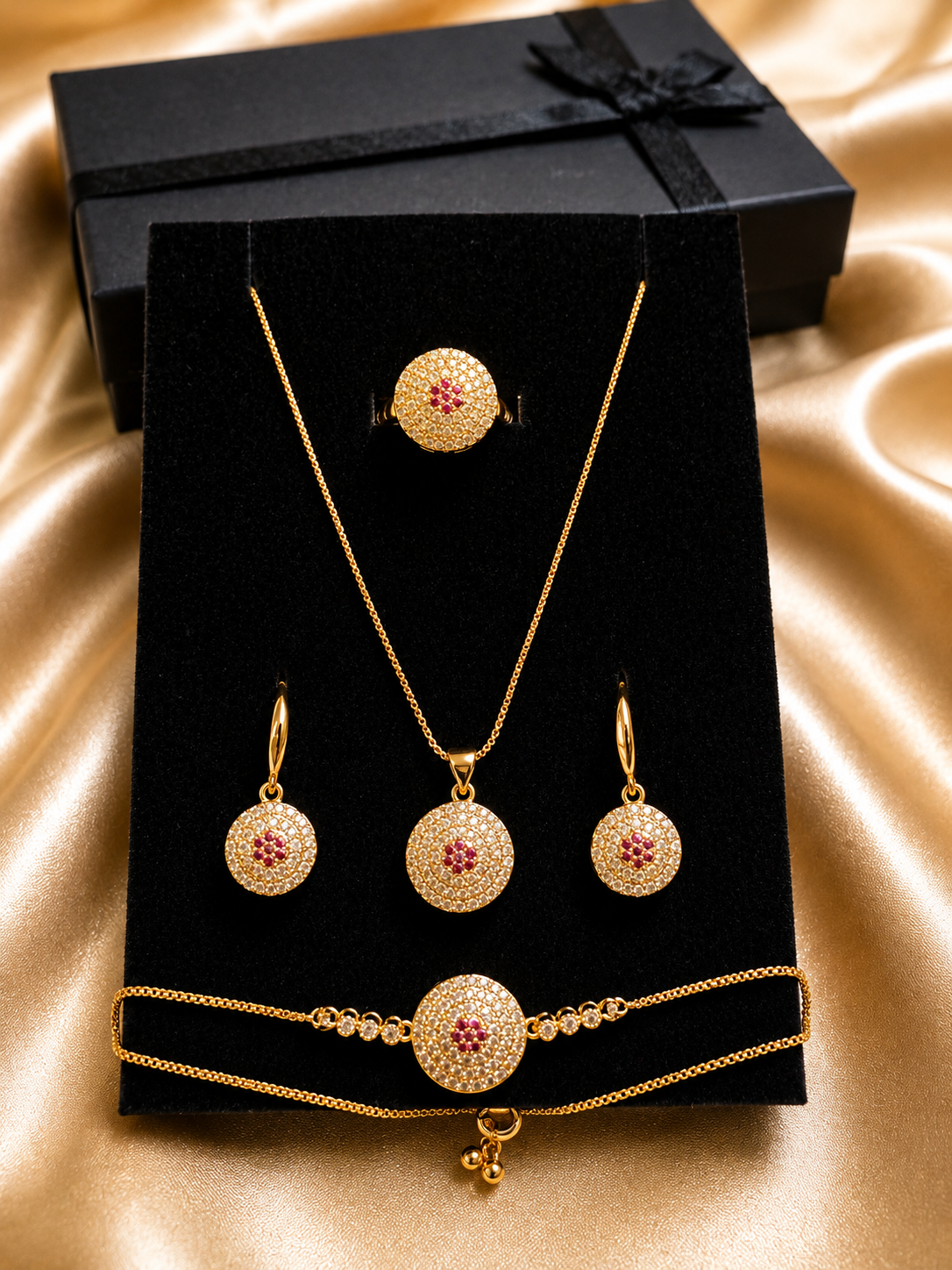 Premium Gold-Tone Crystal Designer Jewelry Set