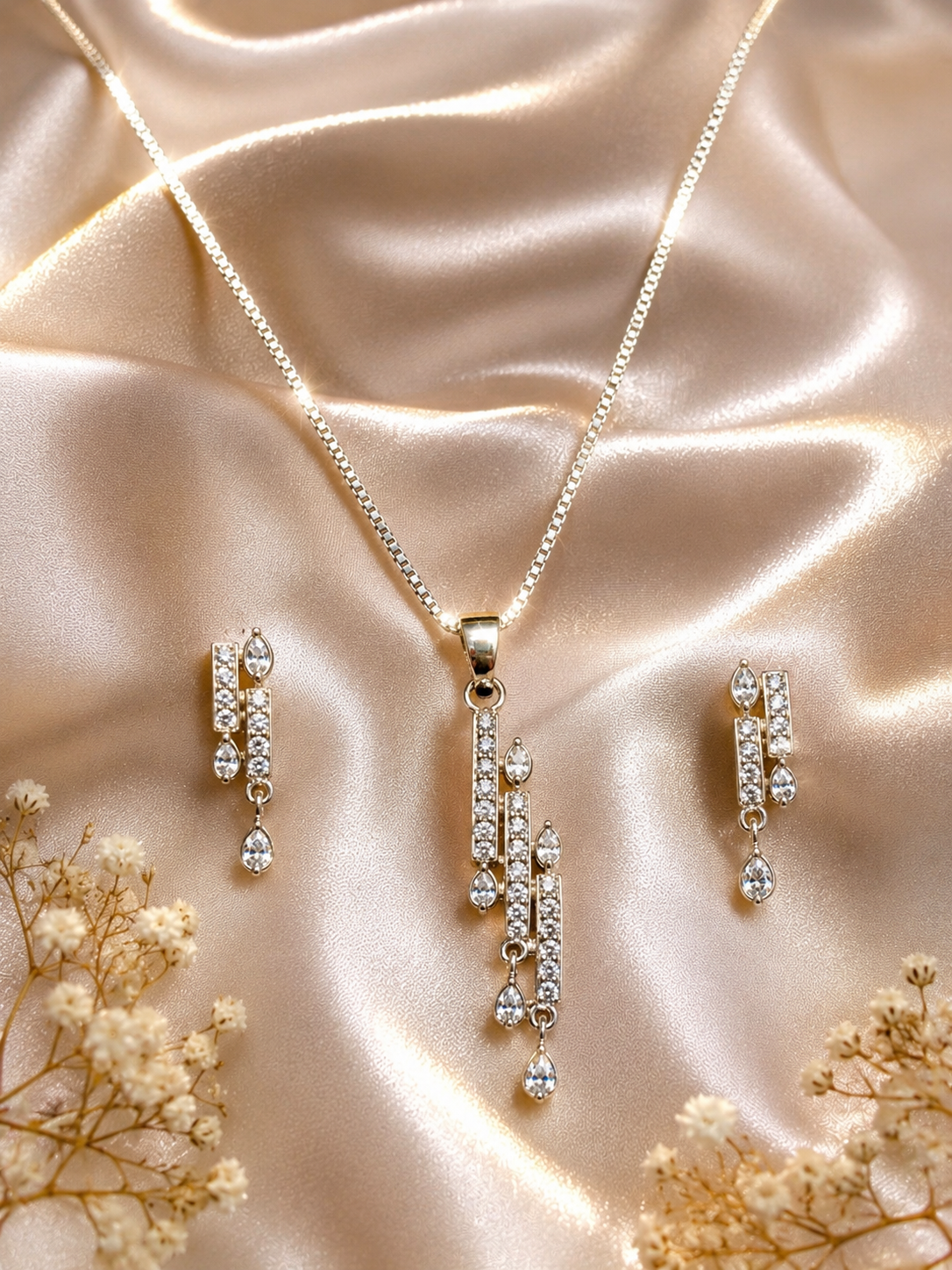 Luxury 1-One Carat Diamond Look Pendant Necklace & Earrings Set